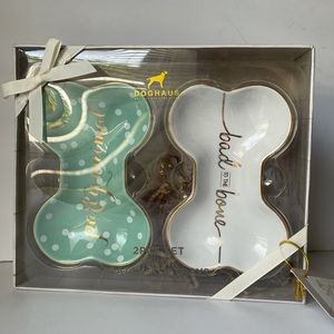 DogHaus Animal Catch-All Ceramic Trays Bone Shape Gift Set NIB
